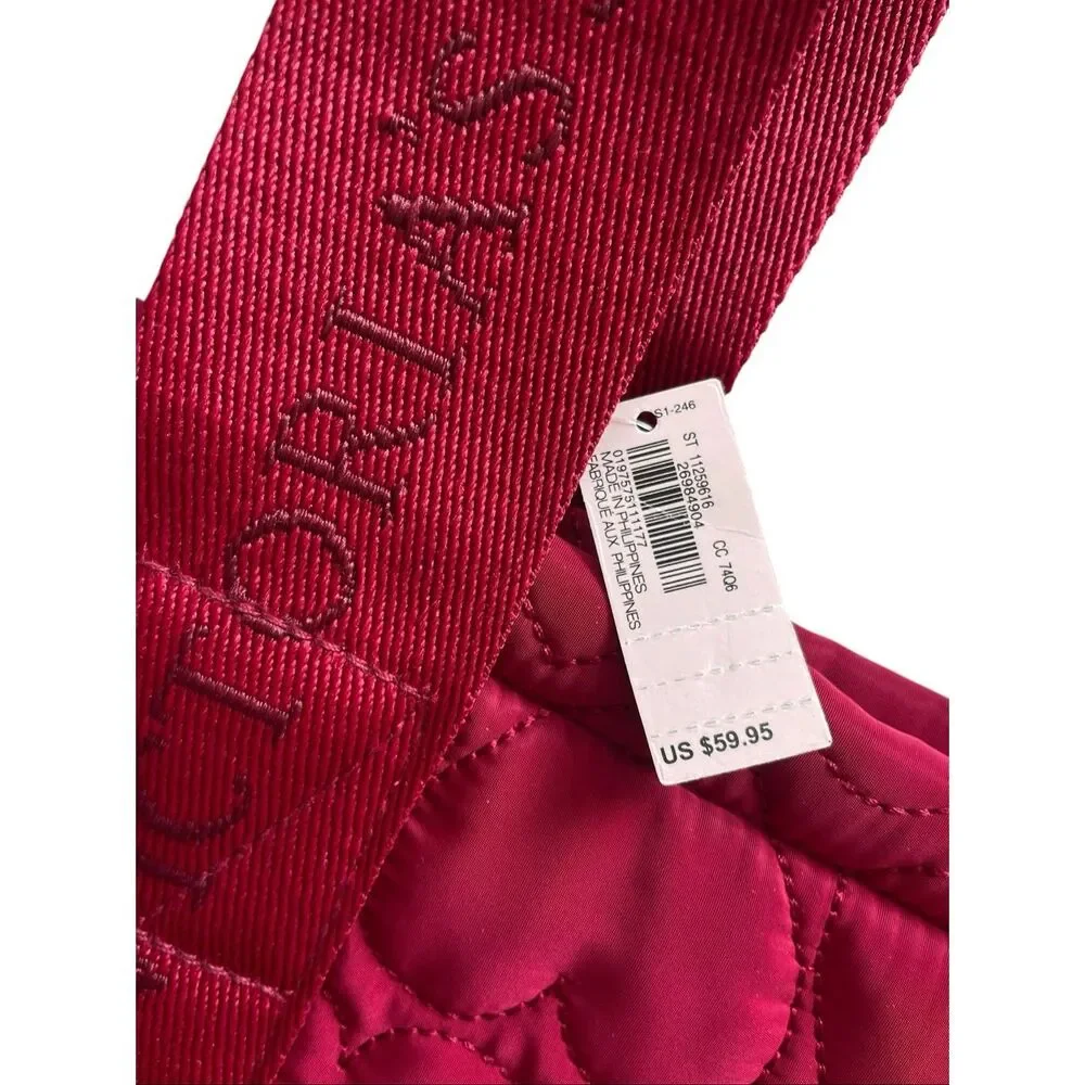 New Victoria’s Secret Red Quilted Puffer Heart Tote Bag Large Overnight - Picture 4 of 5